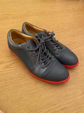 John Fluevog Elroy Round Toe Future Shoes Sneakers Size 10M Blue Leather Red